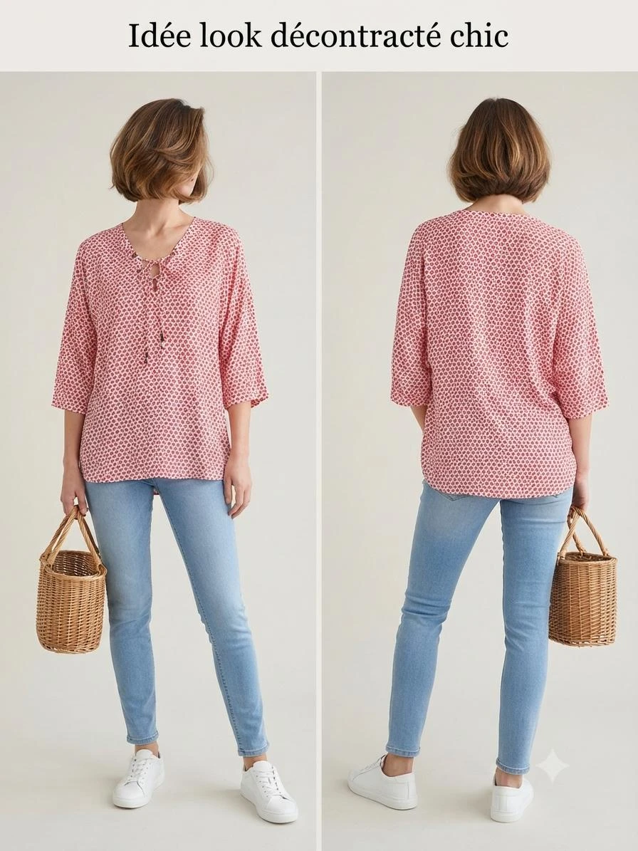 🌸Promod vloeiende geometrische rood en gebroken wit blouse – maat 42🌸 – photo 7